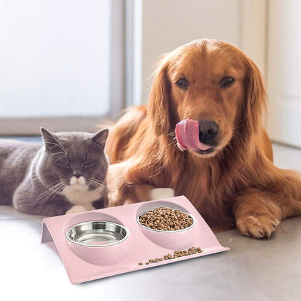 Cat food bowl, double cat food bowl, stainless steel cat bowl, non-slip, cat food bowls, stainless steel cat bowl set, cat food bowl.