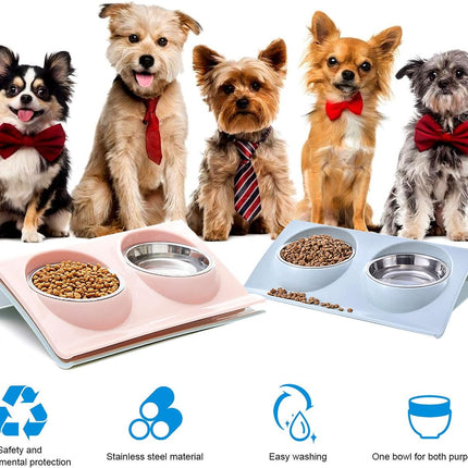 Cat food bowl, double cat food bowl, stainless steel cat bowl, non-slip, cat food bowls, stainless steel cat bowl set, cat food bowl.