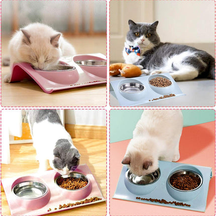 Cat food bowl, double cat food bowl, stainless steel cat bowl, non-slip, cat food bowls, stainless steel cat bowl set, cat food bowl.