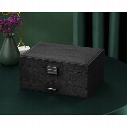 Black Jewelry Box with Key Lock and Multiple Compartments Black—yux.