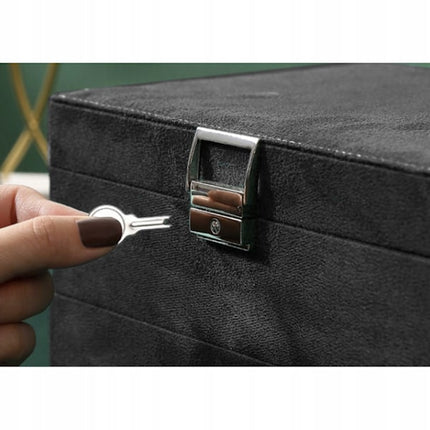 Black Jewelry Box with Key Lock and Multiple Compartments Black—yux.