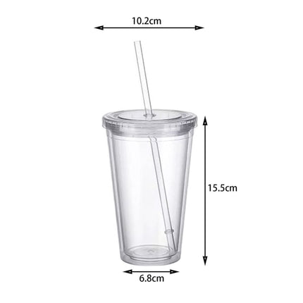 Reusable Plastic Cups Double Walled Transparent Drinking Cup with Straw Reusable Cups Suitable for Fruit Juice-max.