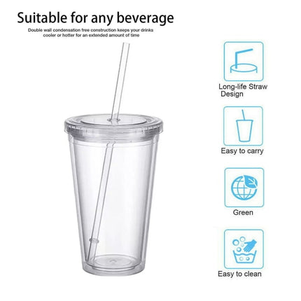 Reusable Plastic Cups Double Walled Transparent Drinking Cup with Straw Reusable Cups Suitable for Fruit Juice-max.