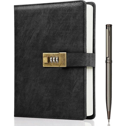 Diary with Lock, A5 PU Leather Journal with Lock, 240 Pages, Vintage Lock Journal Password Protected Notebook with Pen and Gift Box, 22 x 14.7 cm.