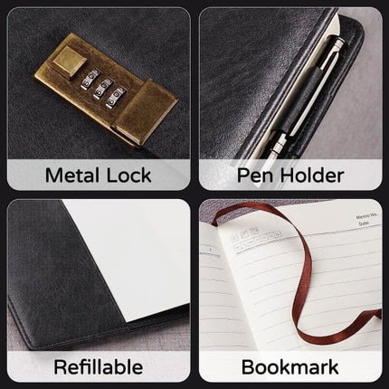 Diary with Lock, A5 PU Leather Journal with Lock, 240 Pages, Vintage Lock Journal Password Protected Notebook with Pen and Gift Box, 22 x 14.7 cm.
