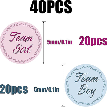 40 Pcs Gender Reveal Stickers Team Boy Team Girl Label Stickers Blue And Pink Round Stickers.