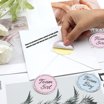 40 Pcs Gender Reveal Stickers Team Boy Team Girl Label Stickers Blue And Pink Round Stickers.
