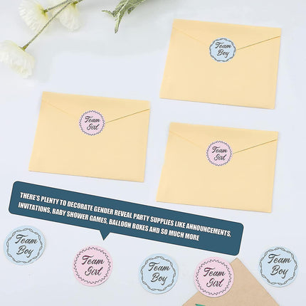 40 Pcs Gender Reveal Stickers Team Boy Team Girl Label Stickers Blue And Pink Round Stickers.
