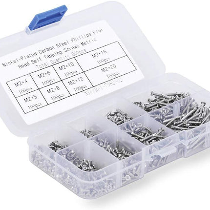 800pcs Small M2 Self Tapping Screws Assortment Box, Countersunk Phillips Flat Head Wood Screws (M2-4mm 5mm 6mm 8mm 10mm 12mm 16mm 20mm).