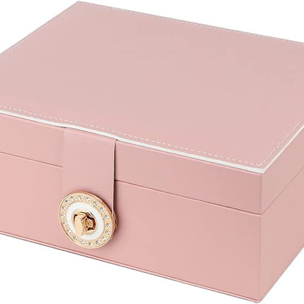 Jewelry Box for Storing Necklaces, Earrings, Bracelets and Rings, Large PU Leather with 3 Layers Stackable Jewelry Box, Pink Pink-tfrf Pink.