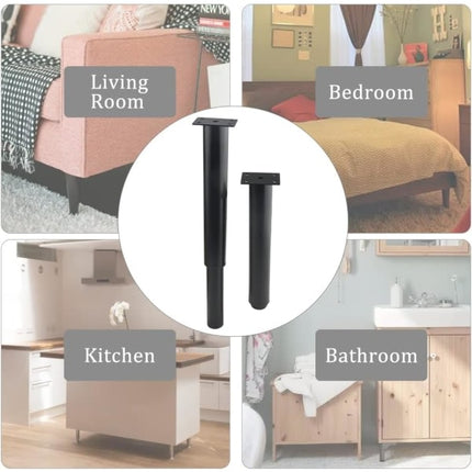 (25-42 cm, black) Set of 4 sturdy adjustable metal furniture legs.