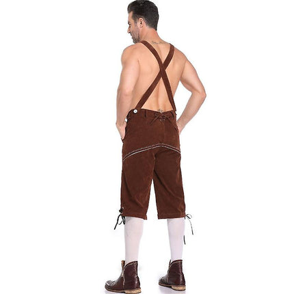 Men's Lederhosen - Genuine Leather, Authentic German Lederhosen for Men, Oktoberfest Attire - Brown-XF7-Brown L.