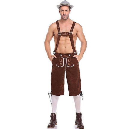 Men's Lederhosen - Genuine Leather, Authentic German Lederhosen for Men, Oktoberfest Attire - Brown-XF7-Brown L.