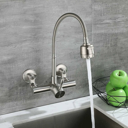 Wall Mounted Kitchen Faucet, Food Grade 304 Stainless Steel Material, 360° Rotatable Wall Mounted Kitchen Faucet 12CM-18CM Mounting Hole.