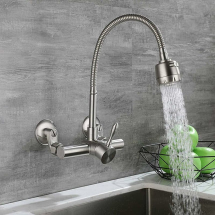 Wall Mounted Kitchen Faucet, Food Grade 304 Stainless Steel Material, 360° Rotatable Wall Mounted Kitchen Faucet 12CM-18CM Mounting Hole.