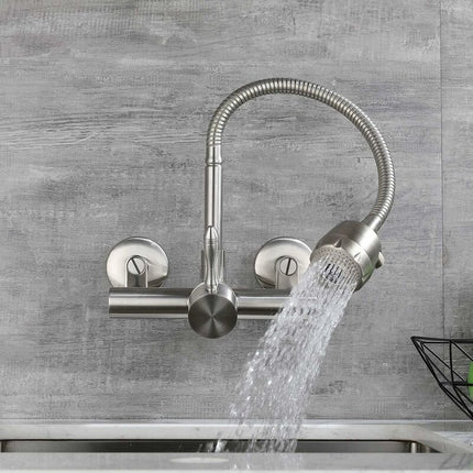Wall Mounted Kitchen Faucet, Food Grade 304 Stainless Steel Material, 360° Rotatable Wall Mounted Kitchen Faucet 12CM-18CM Mounting Hole.
