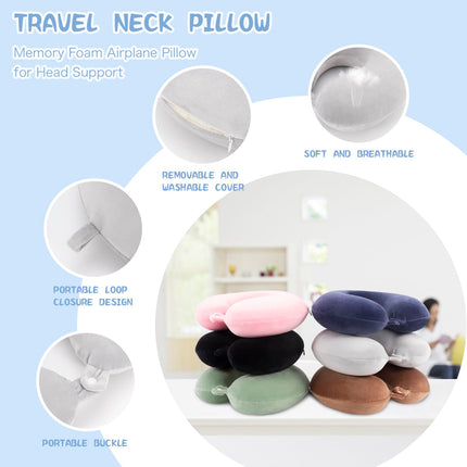 Travel Pillow Neck Pillow Memory Foam Travel Pillows Head Support Pillow for Airplane Train Car Office Travel Essential Flight Pillow (Gray) Gray.