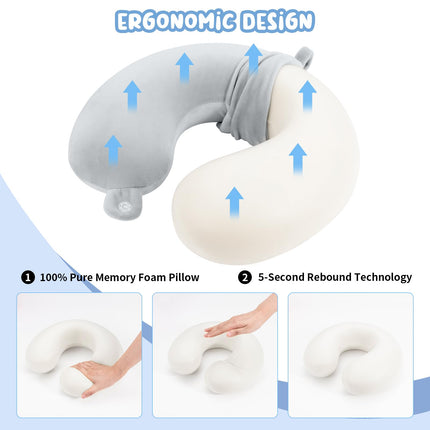 Travel Pillow Neck Pillow Memory Foam Travel Pillows Head Support Pillow for Airplane Train Car Office Travel Essential Flight Pillow (Gray) Gray.