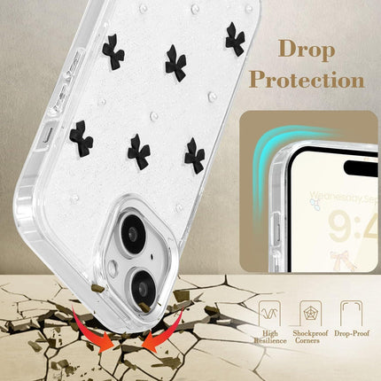 Compatible with iPhone 15 Plus, Bling Glitter 3D Bowknot Phone Case Cute Sparkly Crystal Clear Bowknot Slim Soft Durable Protective Case Black iPhone 15 Plus.
