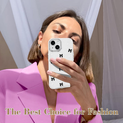 Compatible with iPhone 15 Plus, Bling Glitter 3D Bowknot Phone Case Cute Sparkly Crystal Clear Bowknot Slim Soft Durable Protective Case Black iPhone 15 Plus.