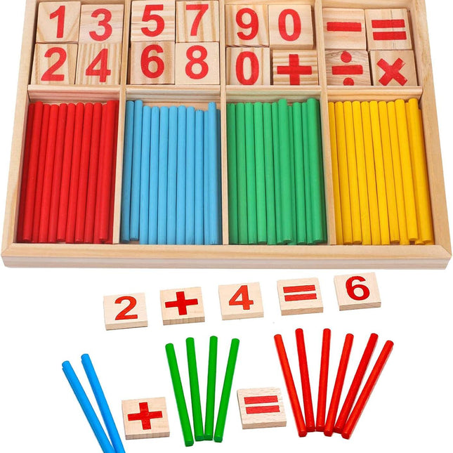 Montessori Math Toy, Wooden Sticks Digital Game with Counting Blo.