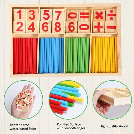 Montessori Math Toy, Wooden Sticks Digital Game with Counting Blo.