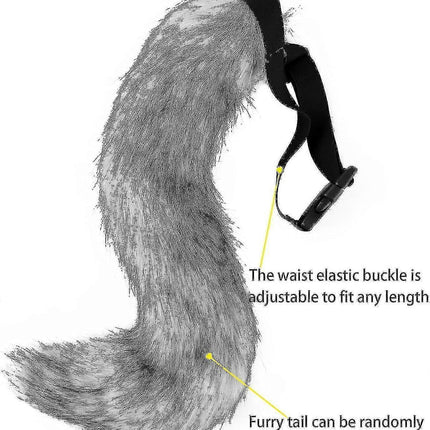 Artificial Fur Fox Tail Cat Werewolf Cosplay Costume Set Plush Mask Fluffy Paws Gloves Halloween Christmas Grass yellow One Size.