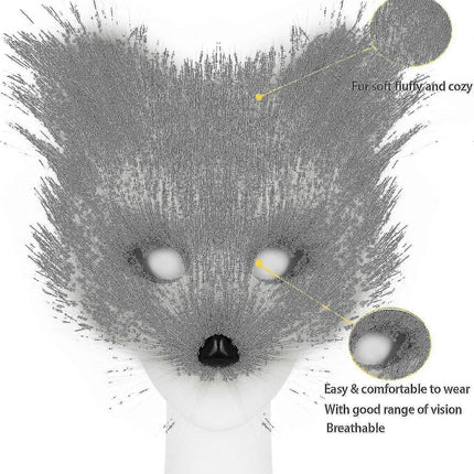 Artificial Fur Fox Tail Cat Werewolf Cosplay Costume Set Plush Mask Fluffy Paws Gloves Halloween Christmas Grass yellow One Size.