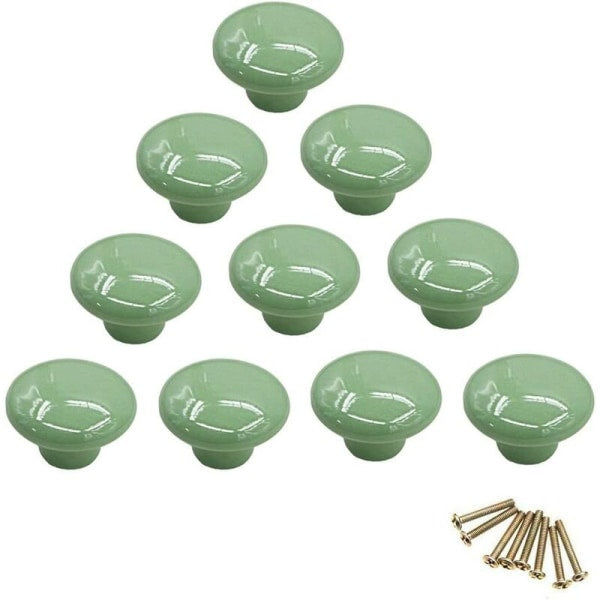 Round porcelain knobs, furniture knobs, drawer knobs, cabinet knobs, ceramic handles, interior accessories, vintage spring drawer, dresser drawers, door - Green.
