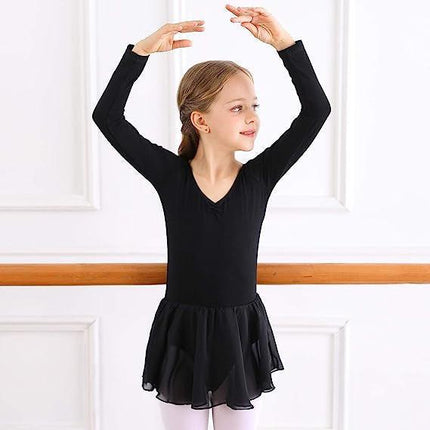 Ballet dress for girls with long sleeves and tulle skirt in black Black_jarx Black 130 cm.