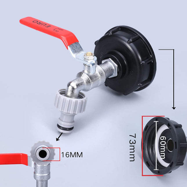 1000L Tank Faucet with Irrigation Hose Adapter, S60X6 IBC Faucet Connector, Rainwater Harvester Garden Faucet (1/2"" Plastic Adapter).
