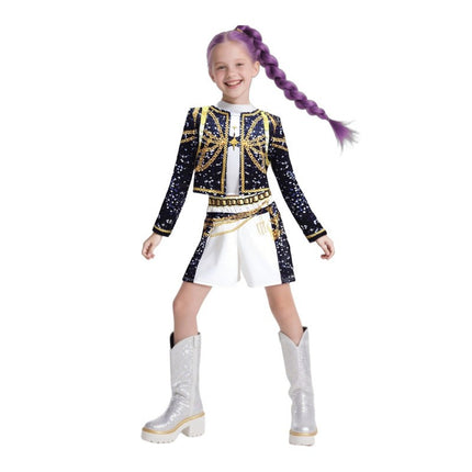 2025 Demon Hunter K-Pop Costume | Halloween Outfit Women Kids Cosplay No. 7 3-piece set_tfrf No. 7 3-piece set 130cm.