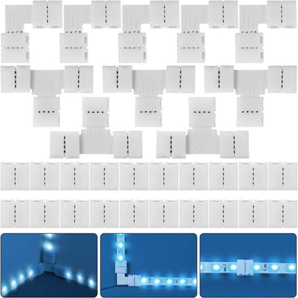 RGB LED Strip Connector Kit 30pcs 4Pin 10mm Solderless for SMD 5050 with 20 Gapless 5L 5T Contacts.