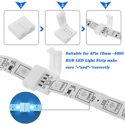 RGB LED Strip Connector Kit 30pcs 4Pin 10mm Solderless for SMD 5050 with 20 Gapless 5L 5T Contacts.