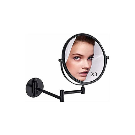 Wall Mounted Makeup Mirror x3, Black Makeup Mirrors Bathroom Mirror 20cm Double Wall Mirror, 360° Rotatable and Extendable.