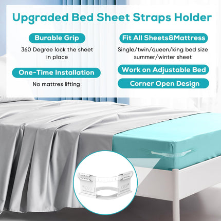 Invisible Sheet and Bed Cover Fastener, Removable and Storable, Keeps Sheets Tight, Sheet Clips for Daily Use White (set of 4).