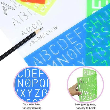 4-piece stencil set, letter stencils, plastic number stencils, stencils in various sizes, painting stencils for children, DIY painting learning.
