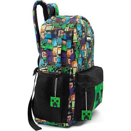 Minecraft Backpack for Boys | Black School Bag for Kids | Green Creeper Zombie Skeleton Enderman & Cave Spider-max.