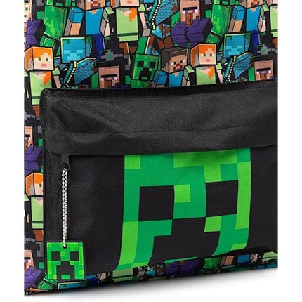 Minecraft Backpack for Boys | Black School Bag for Kids | Green Creeper Zombie Skeleton Enderman & Cave Spider-max.