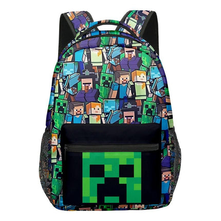 Minecraft Backpack for Boys | Black School Bag for Kids | Green Creeper Zombie Skeleton Enderman & Cave Spider-max.