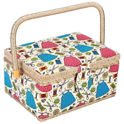 Sewing Accessories Basket with Removable Tray, 3 Colors, Needle and Thread Organizer, Fabric Storage Box with Pincushion and Inner Pocket, Home Craft Tools.