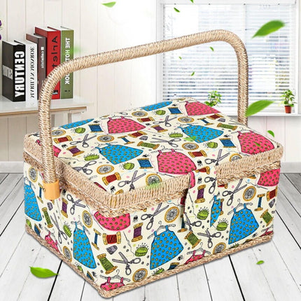 Sewing Accessories Basket with Removable Tray, 3 Colors, Needle and Thread Organizer, Fabric Storage Box with Pincushion and Inner Pocket, Home Craft Tools.
