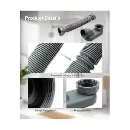 Low Profile 1 1/2 P-Trap Flexible Bathtub Shower Drain Pipe Flat P-Trap Freestanding Bathtub Drain For Bath Tub Drain Gray.
