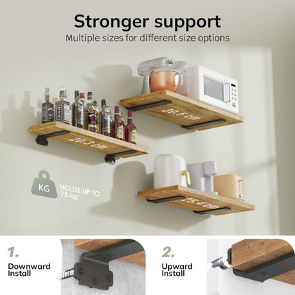 6-pack 10cm Floating Shelf Brackets, Heavy Duty Shelf Brackets for Shelves, Black Painted Metal Wall Mounted Shelf Brackets, 75kg Load Capacity.