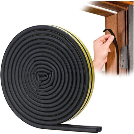 Black 6 meter D-profile Weather Strip, Door and Window Seal with Strong Adhesion, Soundproof and Weatherproof.