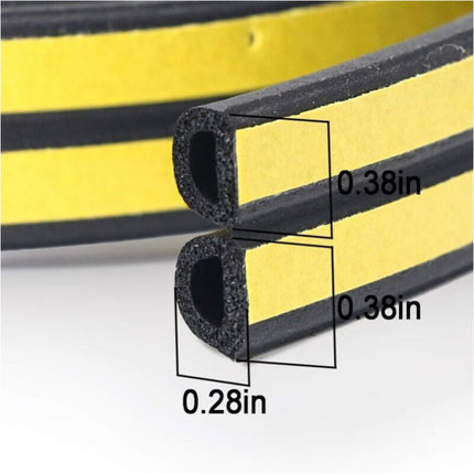 Black 6 meter D-profile Weather Strip, Door and Window Seal with Strong Adhesion, Soundproof and Weatherproof.