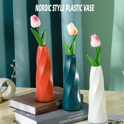 Plastic Vase Imitation Ceramic Flower Pot Table Arrangement Dark Blue.