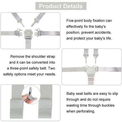 Adjustable 5-Point Safety Harness for Child Seats and Strollers, Gray - Compatible with Most Brands.