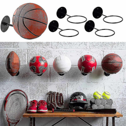 3pcs Wall Mounted Ball Rack Iron Basketball Storage Display Holder Football Rugby Hanging Rack Space Saving - Perfect Black 3pc.