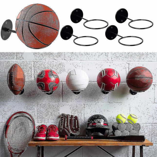 3pcs Wall Mounted Ball Rack Iron Basketball Storage Display Holder Football Rugby Hanging Rack Space Saving - Perfect Black 3pc.